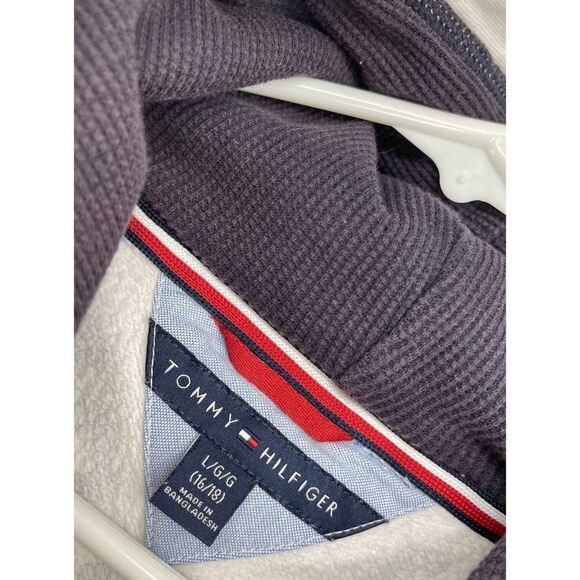 Vintage Boys Large Tommy Hilfiger All Over Logo Hoodie Sweatshirt - Picture 2 of 4